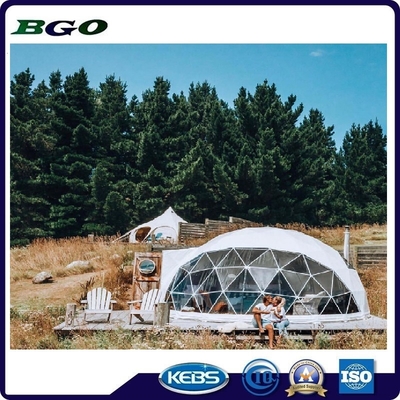 Sun Exposure Geodesic Dome Tent With Bamboo Decoration Painted Steel Frame Easy Installation