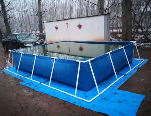 BGO 4M * 3M * 0.8M Rectangle Shape Tarpaulin Fish Tank Steel Frame With Liner Fish Pond Plastic Tank