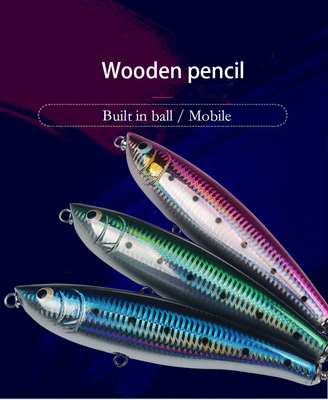 3 Colors 17CM/70g 3D Eyes Solid Wood Bait Treble Hooks Laser Coating Topwater Wooden Pencil Fishing Lure