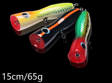 5 Colors 15CM/65g Wood Bait Treble Hooks Water Impact Largemouth Bass Snakehead Popper Wooden Fishing Lure