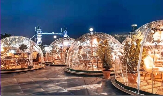 Steel Frame Coffee Geodesic Dome Tent Clear PVC For Restaurant